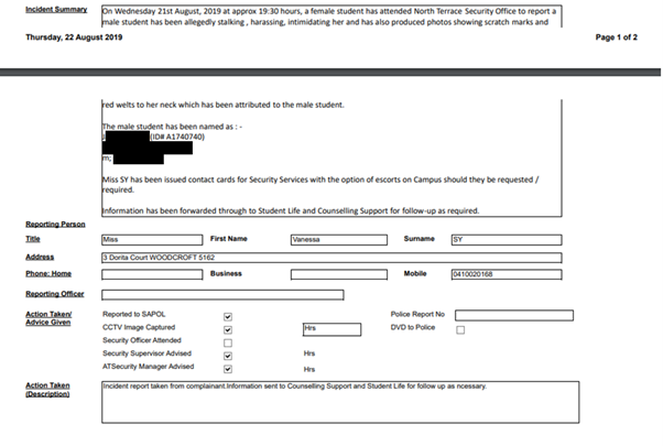 Vanessa Sy's false university incident report page 2